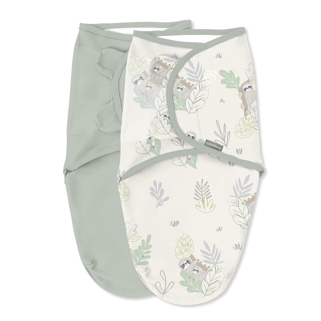 SwaddleMe by Ingenuity Original Swaddle, 100% Cotton, Improves Sleep & Calms Startle Reflex, 0-3 Months, 1.0 TOG, 2-Pack, Baby Swaddle Blanket - Peekaboo Sloth