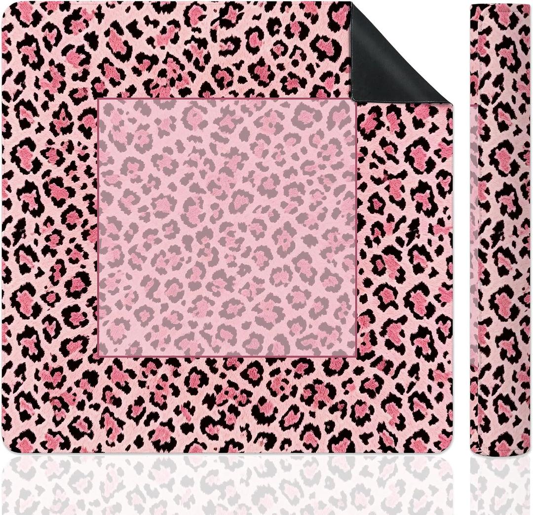 Hot Pink Leopard Print Mahjong Mat for Table, Preppy Pink Y2K Cheetah 31.5" x 31.5" Non-Slip & Noise Reduction Mahjong Mat for Poker Dominoes Cards & Board Games