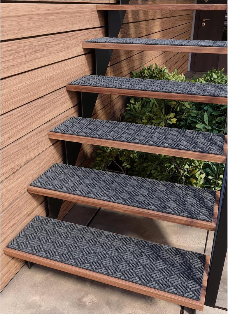 FINEHOUS Outdoor Stair Treads Non-Slip 35x10 (6-Pack) Carpet Treads with Rubber Backing Diamond Grey