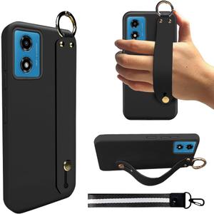 Case for Motorola Moto G24 4G / G04 4G /G04S / E14 4G Phone Case, Wrist Strap Hand Holder Bracelet Silicone Protective Cover Case - Black