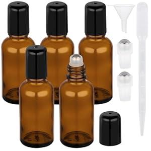 Segbeauty 1oz Glass Roll On Bottles for Oil, 5pcs Empty Roller Ball Applicator for Essential Oils, 30ml Amber Perfume Travel Refillable Bottle, Anointing Oil Bottles with Stainless Steel Rollerballs