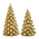 FLAVCHARM Gold Christmas Tree Flameless Candles with Remote Battery Operated Flickering LED Tabletop Lighted Xmas Tree Figurines for Fireplace Home Decor Indoor Holiday Christmas Gifts