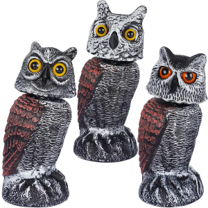 Hausse 3 Pack Bird Scarecrow Fake Horned Owl Decoy, Rotating Head Plastic Owl Bird Deterrents, Nature Enemy Horned Pest Repellent for Outdoor Garden