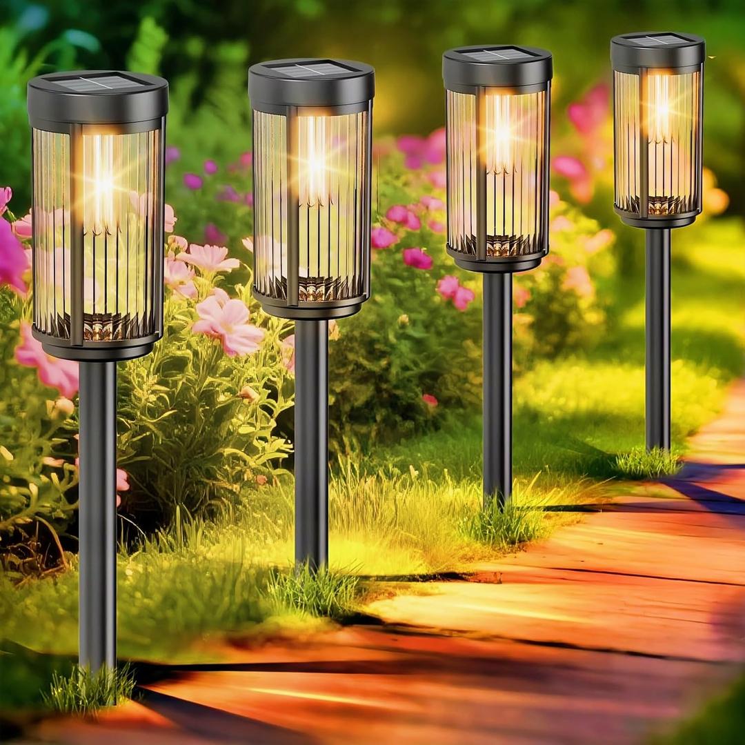 EXCMARK 12 Pack Outdoor Solar Lights Waterproof for Yard Garden Walkway Pathway Lawn Decorative Contemporary Landscape Lighting. (Warm White Light, 12)