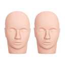 Lash Mannequin Head, Pro Training Mannequins Flat Head Soft Touch Silicone Practice Make Up Eyelash Extensions Massage Model Manikin Cosmetology Doll Face Head 2 Pack Skin Colour