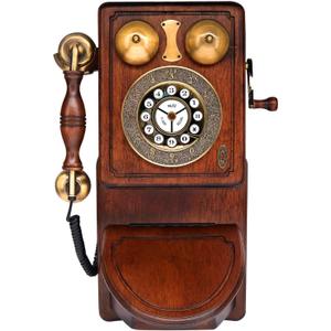 Pyle Vintage Classic Wall-Mount Corded Phone  Retro Design with Crank Handle, Tone/Pulse Switch, Redial Function, Handcrafted Wood & Veneer, Antique Landline Telephone