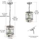Retro Industrial Metal and Wood Chandelier 1-Light Round Cage Pendant Light Fixture for Kitchen Island Foyer Hallway Bar Dining Room Restaurant, D 7.9" x H 8.7" (White)