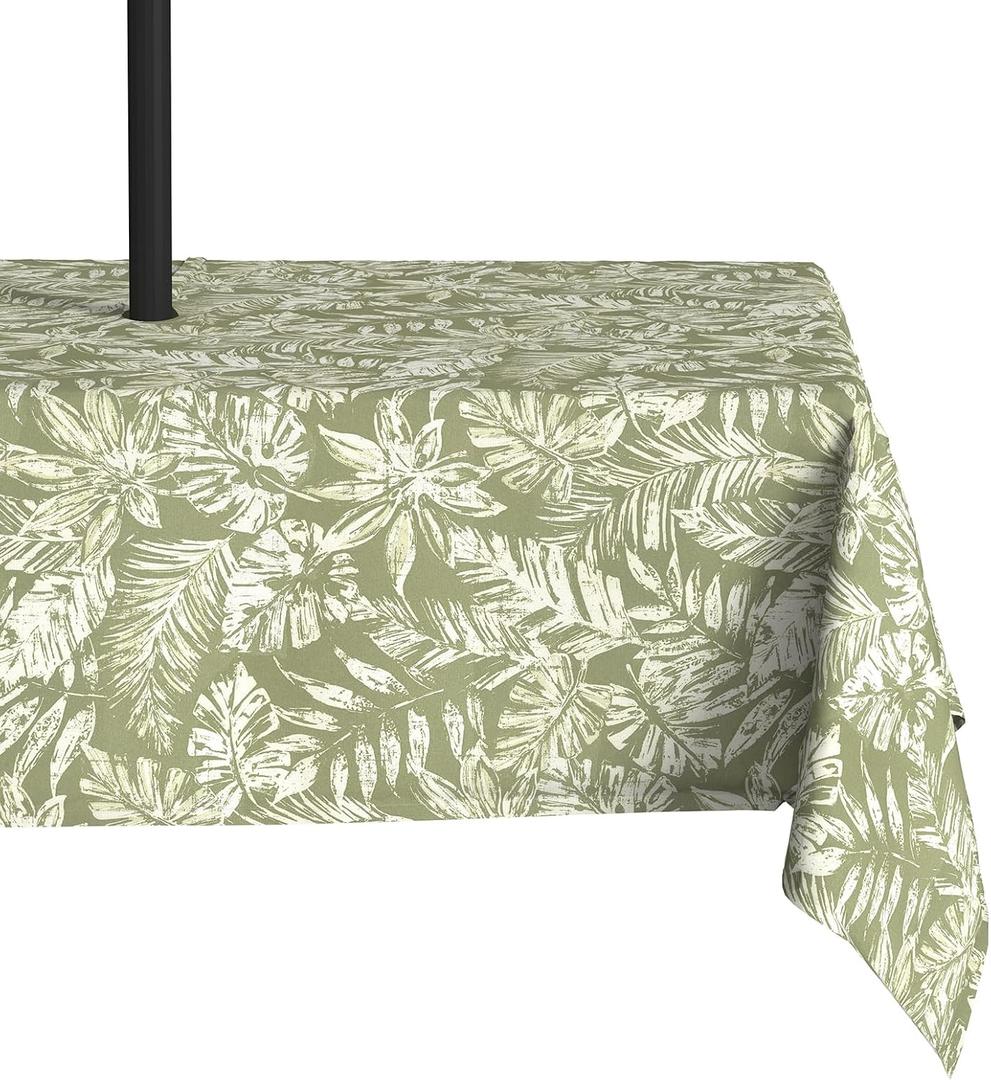 LVTXIII Rectangle Outdoor Tablecloth with Zipper Umbrella Hole, Water-Repellent 60 x 84 Inch Patio Table Cover for Picnic, Garden, Backyard Dining, Tropical Leaf Green