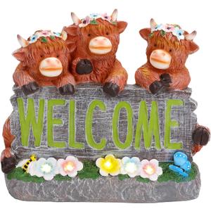 Solar Highland Cow Garden Statue Outdoor Decor, 10" H | Rustic Farmhouse Decorations, Christmas, Birthday Housewarming Gifts, For Mom, Grandma, Women, Resin