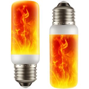 2-Pack LED Flame Light Bulbs with 4 Flickering Modes & Gravity Sensor, E26/E27 Base  Realistic Flickering Light Bulbs for Christmas, Halloween, Fireplace, and Party Decor  Warm Yellow