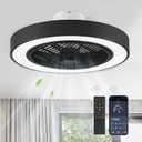 LEDIARY 22in Enclosed Ceiling Fans with Lights and Remote, Black Modern Bladeless Ceiling Fan with Bright Light, Led Flush Mount Ceiling Fan for Bedroom, Living Room, Kid Room(6 Speeds, 3000-6000K)