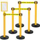 Therwen 6 Pack Heavy Duty Crowd Control Stanchions 9.8 ft Stainless Steel Stanchion Set with 6 Safety Barrier Post Retractable Belt and 1 Sign Holder Crowd Control Barrier (Yellow,Caution Belt)