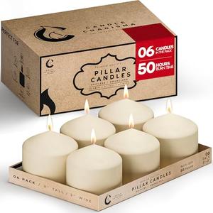 Candle Charisma Ivory Pillar Candles Bulk Pack of 6 – (3x3 Inch) Long-Lasting 50-Hour Burn, Dripless & Smokeless – Perfect for Hassle-Free Decor at Weddings, Fall Table Centerpieces & Special Events