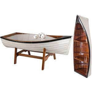 SAILINGSTORY Wooden Boat Coffee Table Boat Bookshelf Coastal Coffee Table Nautical Bookcase Lake House Decor Beach House Decor, 21d X 47w X 16.53h in