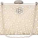 UBORSE Women Pearl Clutch Bag Noble Crystal Beaded Evening Bag Wedding Clutch with Pearl Chain (Cream-coloured)