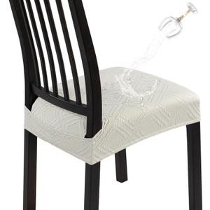SearchI Waterproof Dining Chair Seat Covers Set of 6, Washable Stretch Seat Covers for Dining Chairs, Rear-Covered Dining Room Seat Cover Protector(Cream Rhombus Jacquard)