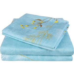 JSD Blue Floral Print Sheet Set Full Size, 4 Piece Soft Botanical Microfiber Sheets Extra Deep Pocket Wrinkle Free (Dandelion)