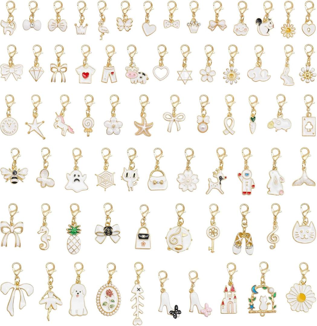 Julie Wang 30PCS Alloy Enamel Charms with Lobster Clasps, Assorted Fruit Flower Hearts Shells Starfish Designs Pendants for Gift Wrapping, Zipper Pulls, Keychains, Bags Decoration