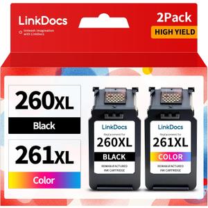 LinkDocs 260XL 261XL Replacement for Canon 260 and 261 Ink Cartridges PG-260 CL-261 Compatible with Canon TS6420a TS6420 TS6400 TR7020a TS5320 TR7000 TS5300 TR7020 Printer Ink Cartridges