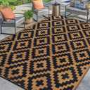 SAND MINE Reversible Mats, Plastic Straw Rug, Modern Area Rug, Large Floor Mat and Rug for Outdoors, RV, Patio, Backyard, Deck, Picnic, Beach, Trailer, Camping, Black & Brown, 9' x 12'