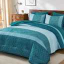 Boho Queen Comforter Set Teal Blue,Soft 7 Pieces Bed in a Bag Queen Size