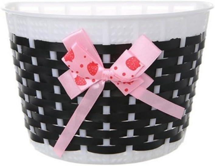 Homoyoyo Kids Bicycle Basket, Plastic Bike Front Handlebar Knitted Bowknot Basket Storage Supplies Detachable Bicycle DIY Bike Decoration Accessories for Girls (Pink)