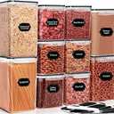 PRAKI Large Airtight Food Storage Containers with Lids, 10PCS Plastic Cereal Storage Containers, Kitchen & Pantry Organizers and Storage for Sugar, Flour, Baking Supplies with Lables & Mark