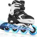 Nattork Adjustable Inline Skates for Girls and Boys with Full Light up Wheels, Beginner Roller Skates for Kids Youth Purple Pink Blue Black (Small-Little Kid (10C-13C))