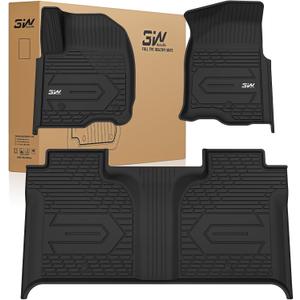 3W Floor Mats Fit for 2019-2025 2026 Chevy Silverado/GMC Sierra Denali 1500 & 2020-2025 2026 GMC Sierra 2500/3500 HD Crew Cab TPE All Weather Floor Liner, Fit For 2nd Row with Factory Carpeted Storage