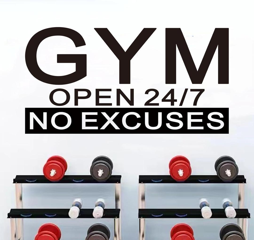 SEATUNE X-Large Gym Wall Stickers - Inspirational Quotes Motivational Fitness Wall Decals - Bedroom Gym Garage Home Vinyl Art Wall Decor - Gym Open 24.7 No Excuses 36.2"X19"