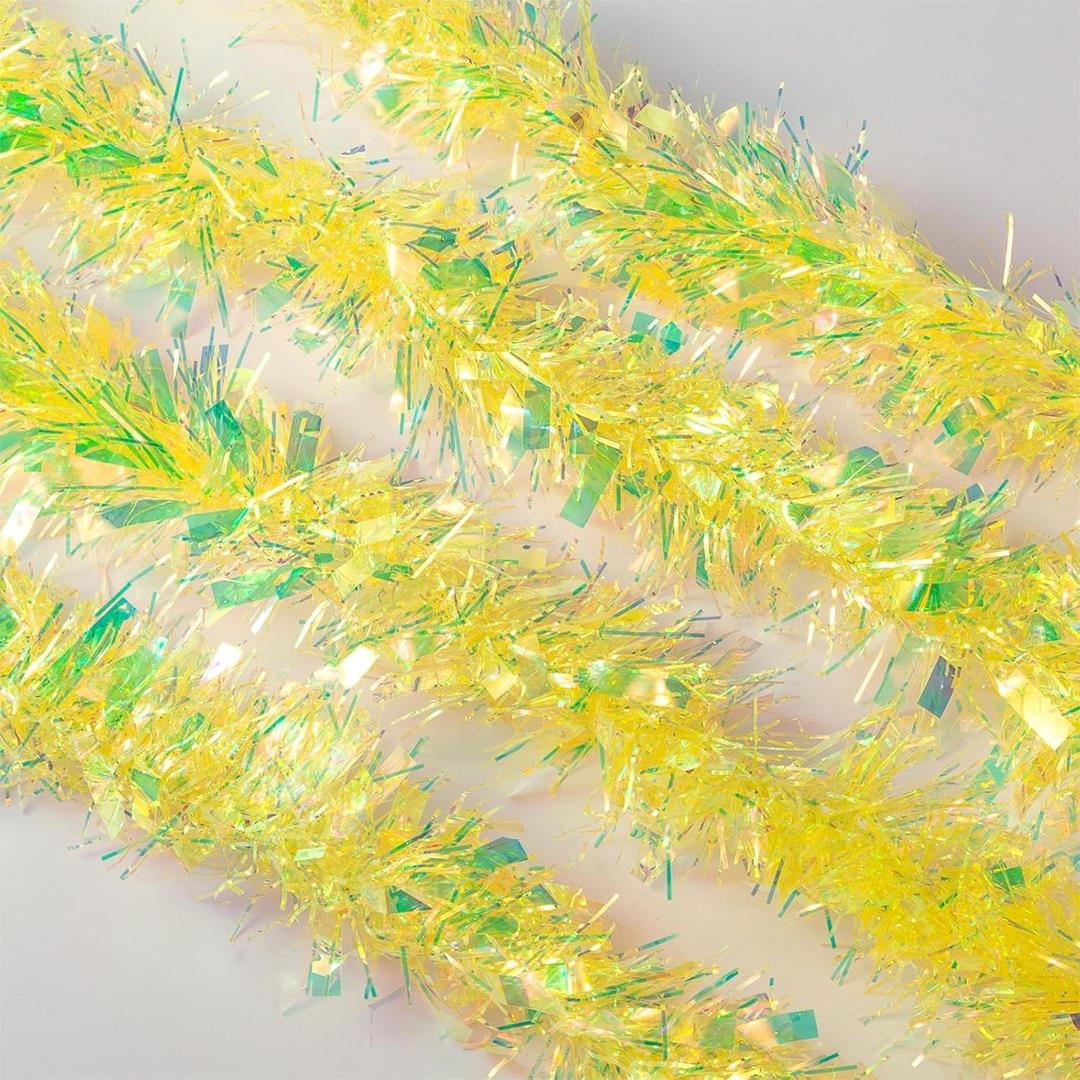 26.2 Feet Tinsel Garland, High-Shine and Fluffy, for Birthday, Weddings, Halloween, Christmas, Party Decorations, Indoor Outdoor Party Supplies, Yellow