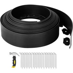 GROWNEER 33FT Landscape Edging Flexible 4 inch Tall Garden Border with 30pcs Galvanized Steel Anchoring Spikes and Hammer Lawn Edging Kit for Flower Bed, Pathway, Landscaping Project, Black