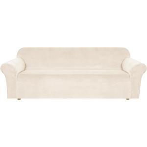 H.VERSAILTEX Stretch Velvet Sofa Covers Large Couch Covers Furniture Protector Soft with Non Slip Elastic Bottom, Feature Thick Comfy Rich Velour (Extra Large Sofa 98"-105", Cream)