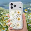 for iPhone 17 Pro Max Clear Case Boasting Pressed Natural Flowers Pattern, Cute Glitter White Floral Pattern Slim Soft TPU Protective Women Girl's Phone Cover 6.9Inch, Gold Foil White Phoenix Tail