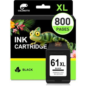 COLORETTO 61XL Black Ink Cartridge for HP 61 Black Ink Cartridge for HP61 | Envy 4500 5530 4501 4502 5535 Officejet 4630 4635 Deskjet 1000 1010 1050 1510 2510 2540 Printer for HP61 Replacement