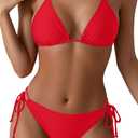Tempt Me Women Triangle Bikini Sets Halter Two Piece Sexy Swimsuit String Tie Side Bathing Suit (Red), Medium