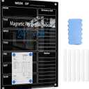 24" x 36" Magnetic Weekly Glass Planner Whiteboard Frameless Black Dry Erase Calendar for Office or Home Kitchen - Premium Tempered Glass, Vertical Wall-Mounted (6 Markers Included)