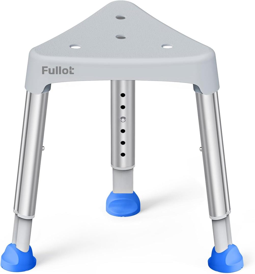 FULLOT Space-Saving Triangular Shower Chair for Elderly and Disabled, 400 lbs Adjustable Shower Stool Seat with Stable-Bracing, Non-Slip Bathtub Chair, Tool-Free Assembly
