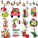 Griinch Ornaments for Christmas Tree Wood, Double-Sided Printing 24 Pcs Christmas Tree Decorations Hanging Ornaments for Tree Home Indoor Outdoor Decorations
