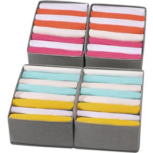 Coorganisers4 Packs T-shirt Drawer Organizers for Clothing,8 Grids Compartment Wardrobe Storage Box, Clothes Organizer for Folded Clothes, T-shirt, Legging-12.59''x9.05''x5.9 (Grey)