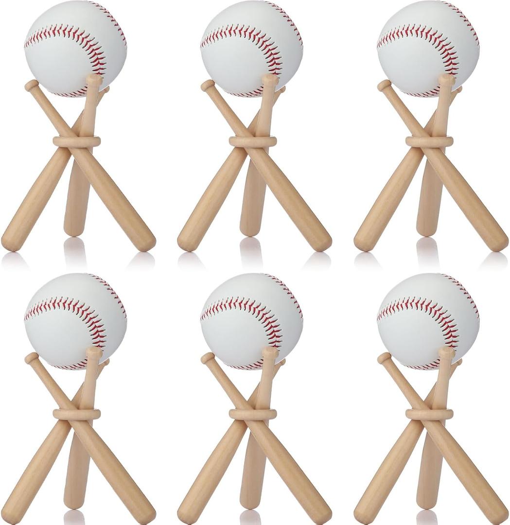 Mudder 6 Pack Baseball Stand Baseball Holders Balls Display Wooden Display Stand Holder Centerpieces for Tables for Sports Lover (Light Brown)