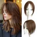 10" Clip in Bangs Hand-tied Base, 360 Clip In Hair Topper No Bangs Upgrade Handmade Hair Extensions (Light Brown)