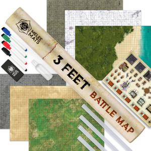 Melee Mats DND Map Starter Set for Dungeons and Dragons - 24 x 36" 3 Pack Double Sided, Wet & Dry Erase Battle Terrain Grid - Tabletop Board Gaming Kit with Accessories