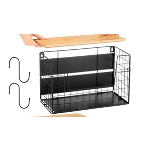 Remerry 1 Set Magnetic Shelf for Fridge with Bamboo Top Versatile Magnetic Basket Fridge with 2 Hooks Storage Potato and Onion Large Organizer for Kitchen Counter, Cabinet