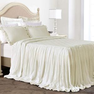 Queen's House Ruffle Skirt Bedspread Ivory Elegant Shabby Farmhouse Bedding Ruffled Bed Spreads Queen Size Lightweight 3 Piece