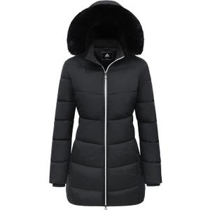 MOERDENG Women's Winter Windproof Warm Down Coats Waterproof Thicken Hooded fashions Puffer Jacket (Large, Black)