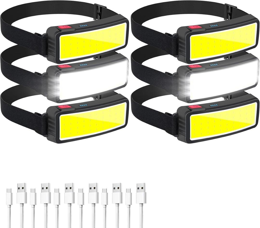 Rechargeable headlamp,6-piece Set 1500 Lumen Wide Beam Led Headlamp, 3 Lighting Modes, Lightweight Waterproof Light Bar Headlamp, Suitable for Outdoor, Running, Fishing, Camping