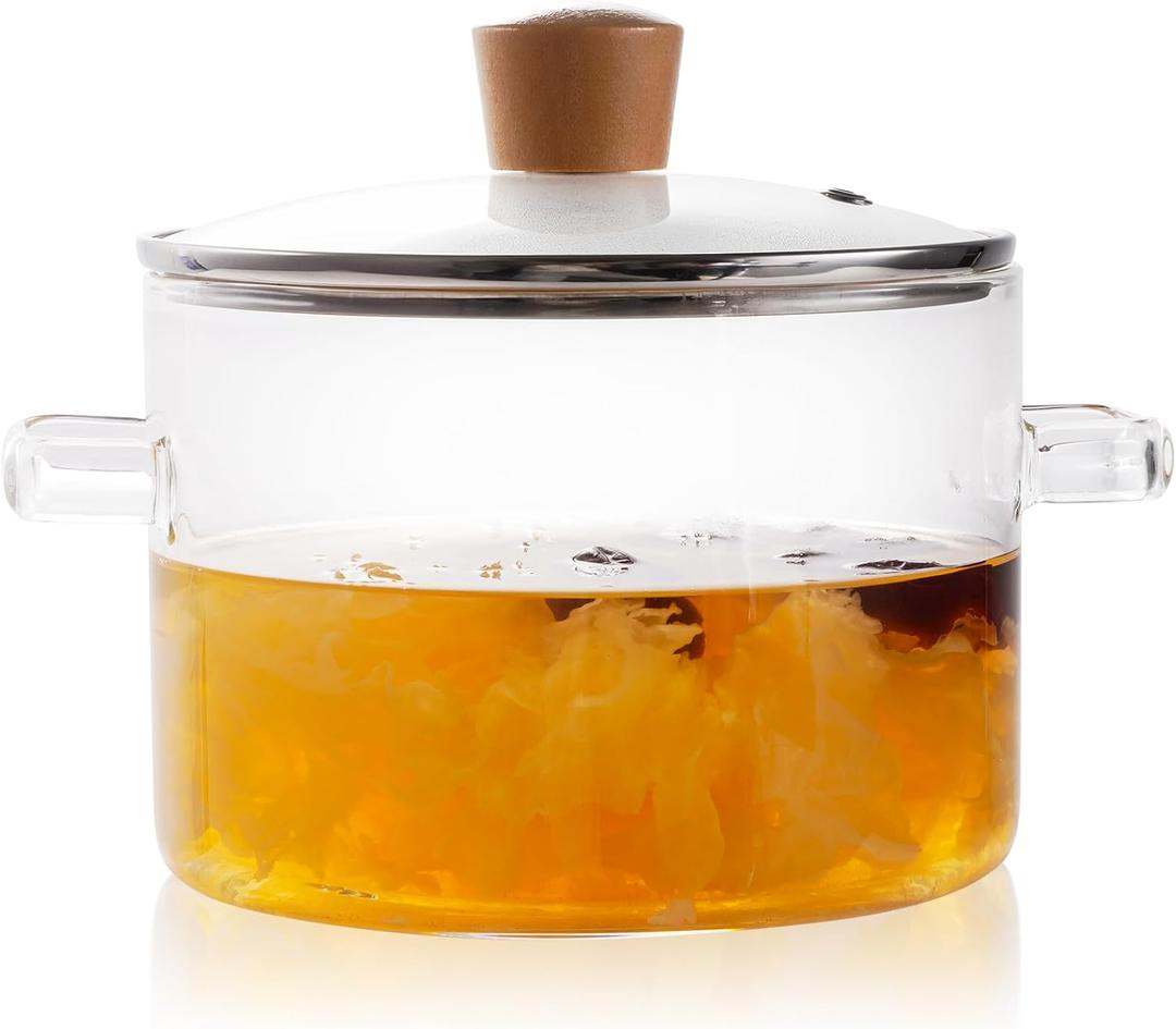 Glass Pots for Cooking on Stove, 1.8L/60 OZ Clear Simmer Pot Potpourri, Glass saucepan with Lid, Cookware for Stovetop