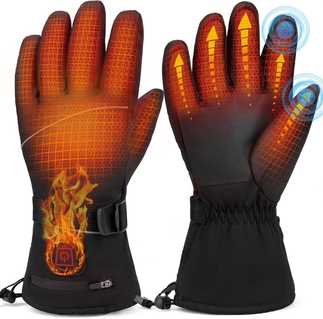 Heated Gloves for Men Women, Rechargeable Electric Heated Gloves with Touchscreen & 3 Heating Modes, Waterproof Windproof Motorcycle Heating Gloves for Winter Work Skiing (Medium)