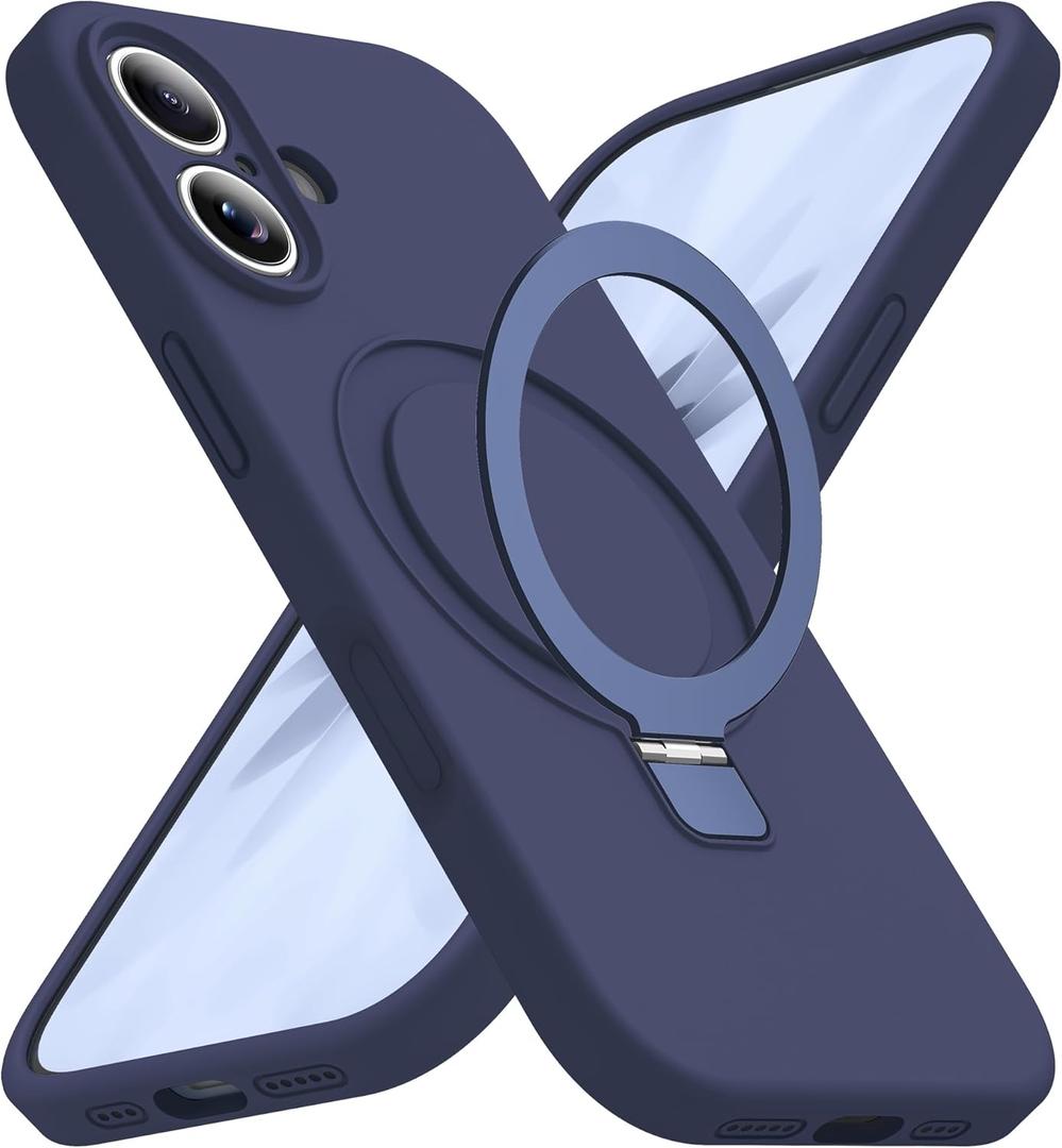 SKYLMW Compatible with iPhone 17 Case with Magnetic Invisible Stand Compatible with Mag-Safe Military Drop Tested Shockproof Silicone iPhone 17 Phone Cases for Women Men 6.3"Dark Blue